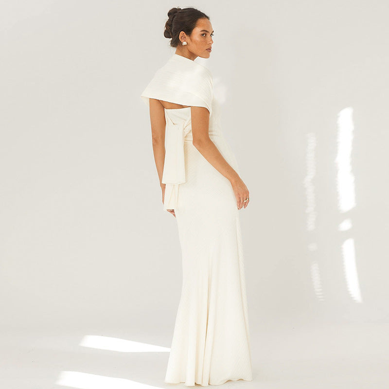 Strapless Straight Bandeau Trumpet Hem Matching Neck Scarf Maxi Gown