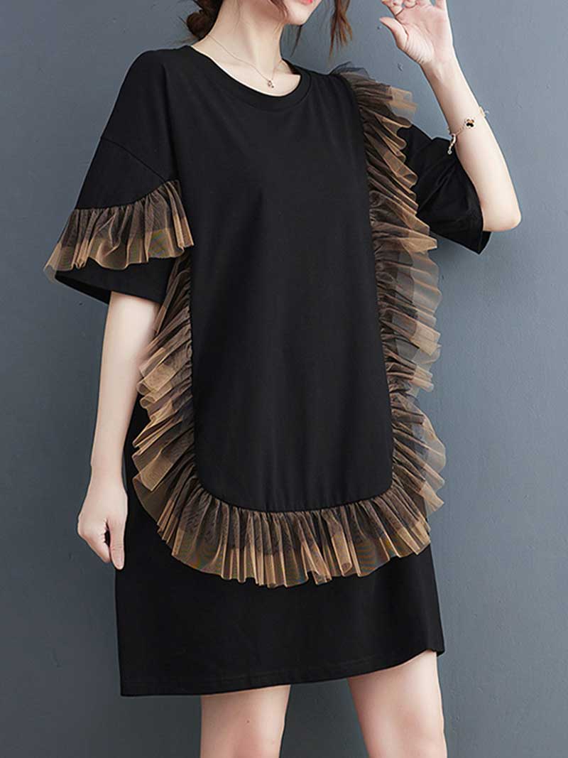 Frill Style Short Sleeves Midi Dress