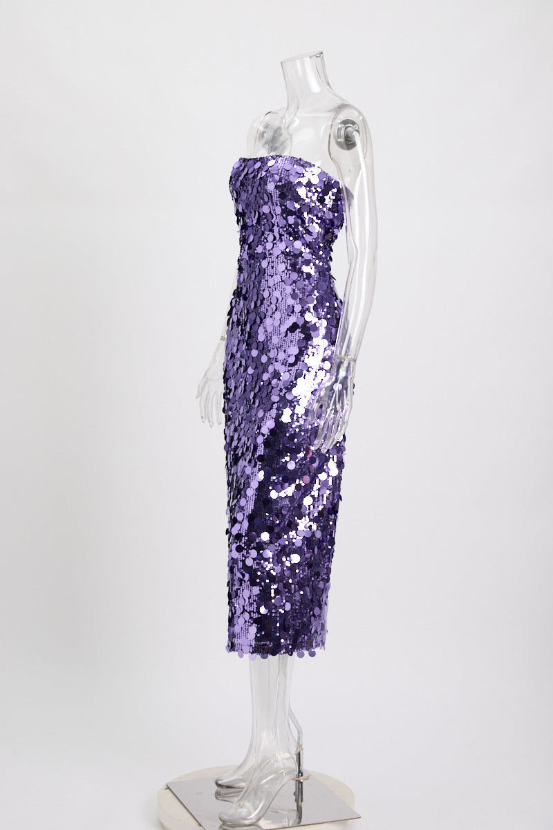 Strapless Paillette Sequin Bodycon Midi Dress