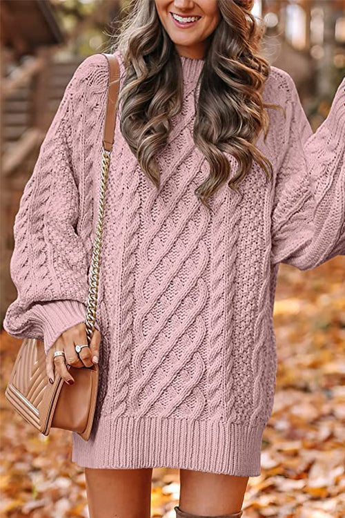 Long Sleeves Cable Knit Mini Sweater Dress