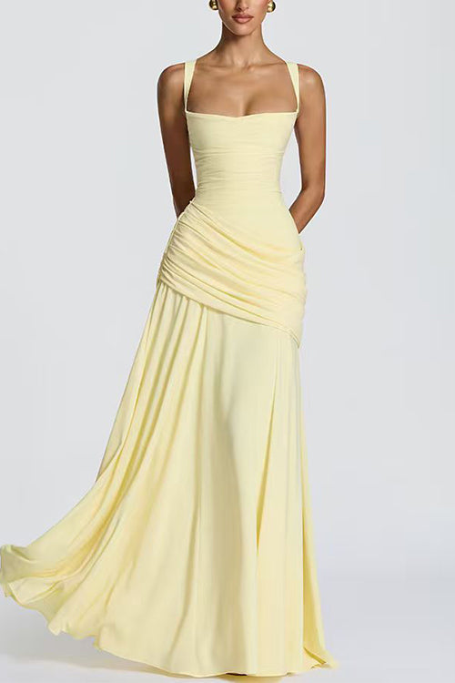 Sleeveless Back Criss Cross Solid Flowy Maxi Dress