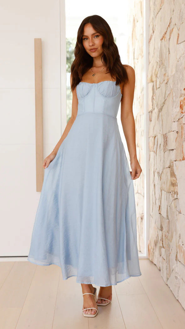 Sweetheart Bustier Ruched A Line Midi Dress