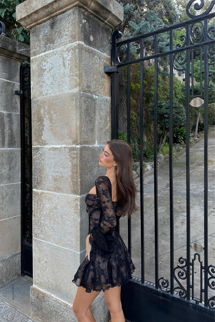 Embroidered Mesh Mini Dress
