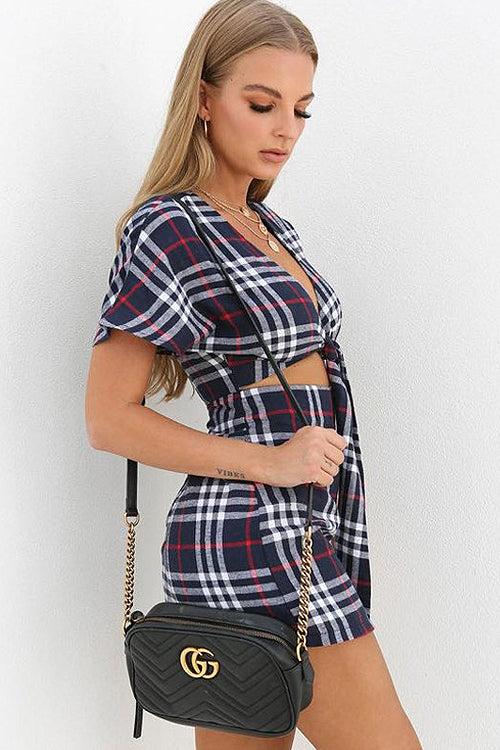 Plaid Tie Front Shift Mini Dress