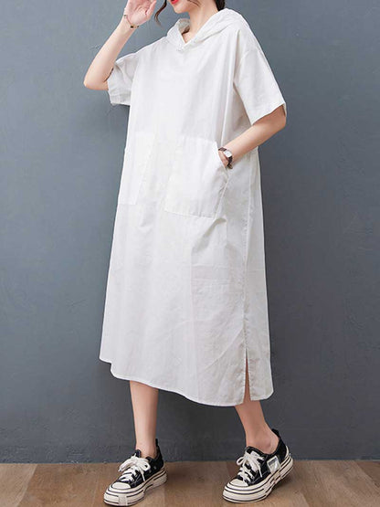 Hooded Long Sleeve Kangaroo Pocket Midi Dress