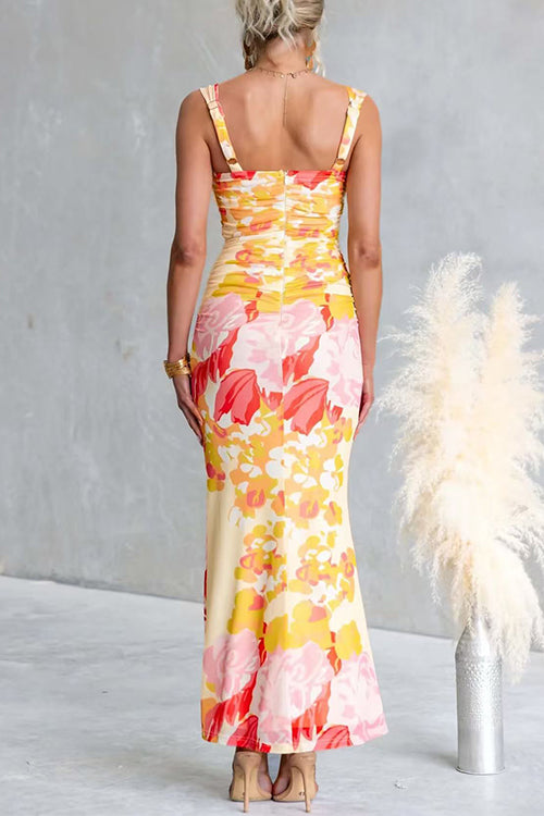 Sleeveless Floral Print Bodycon Maxi Dress