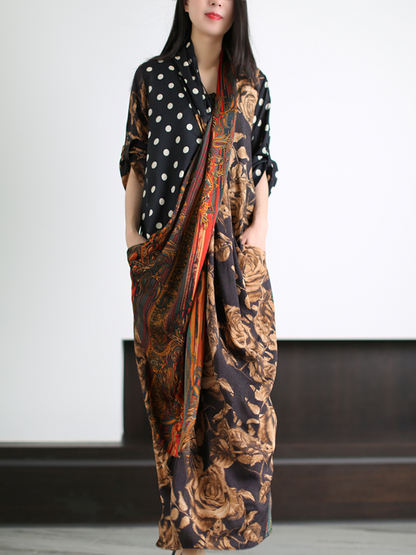 Deep V Neck Long Sleeve Wrap Maxi Dress