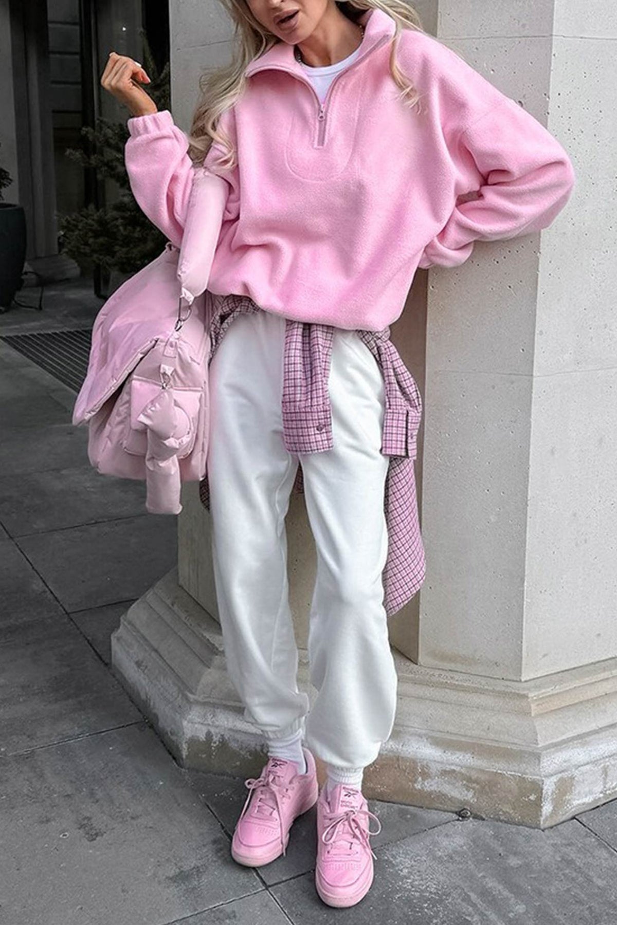 Polar Fleece Lapel Zip-up Sweatshirt