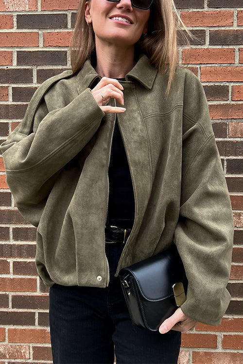 Lapel Zip Up Trendy Bomber Jacket