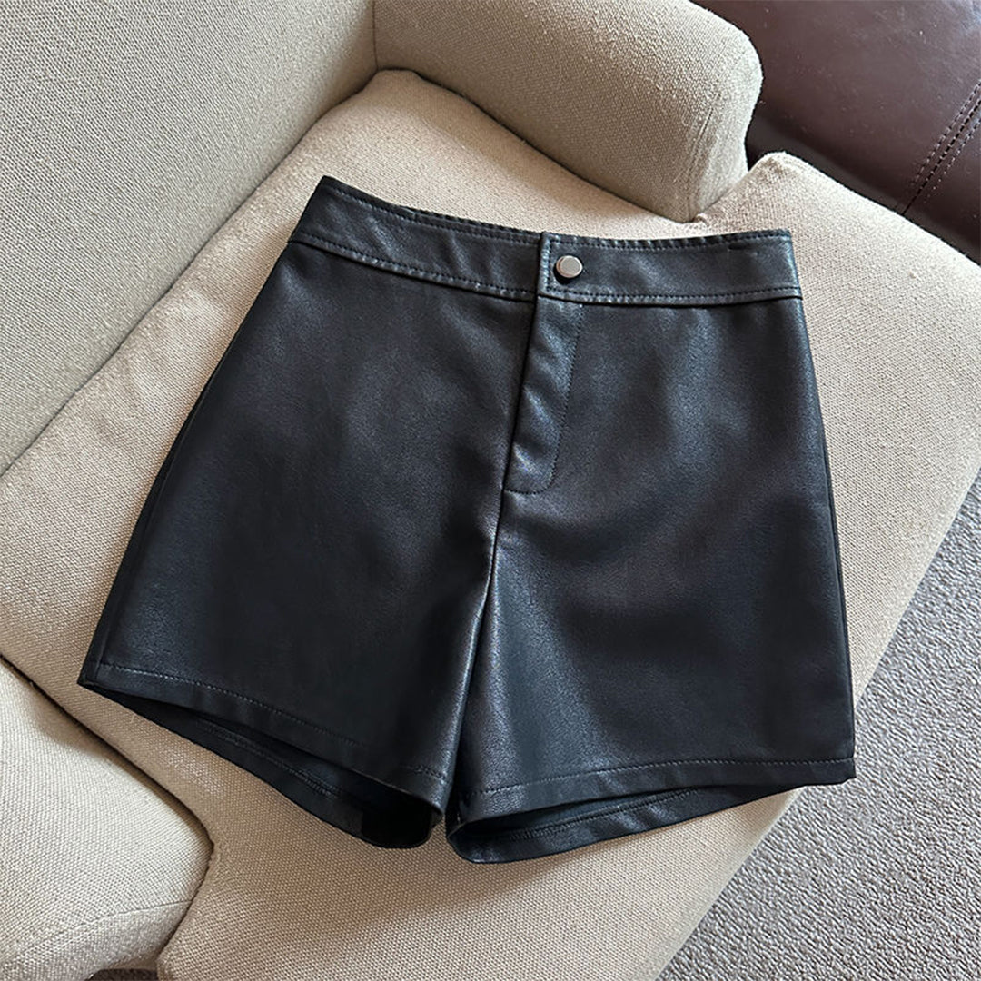 High Rise One Button Faux Leather Shorts