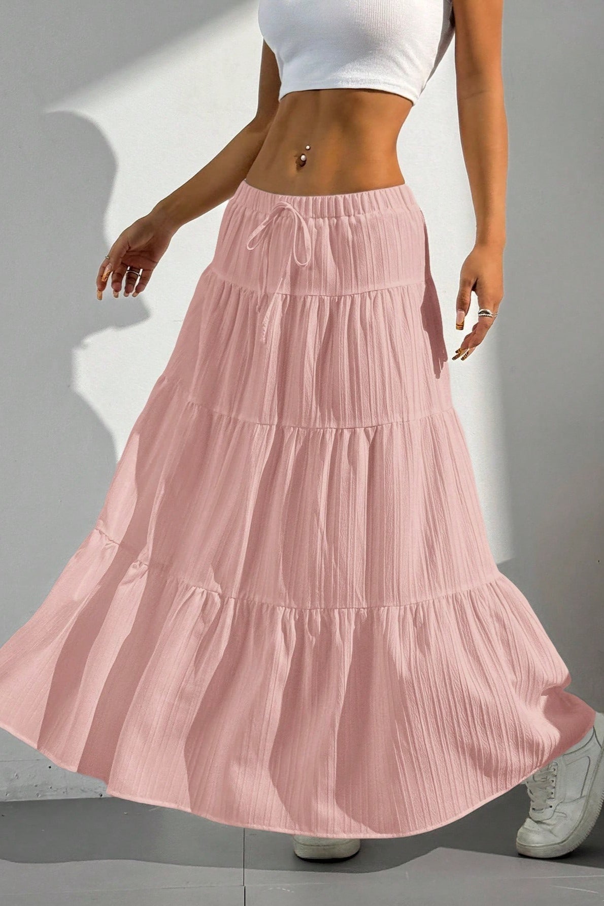 Tiered Drawstring Maxi Skirt