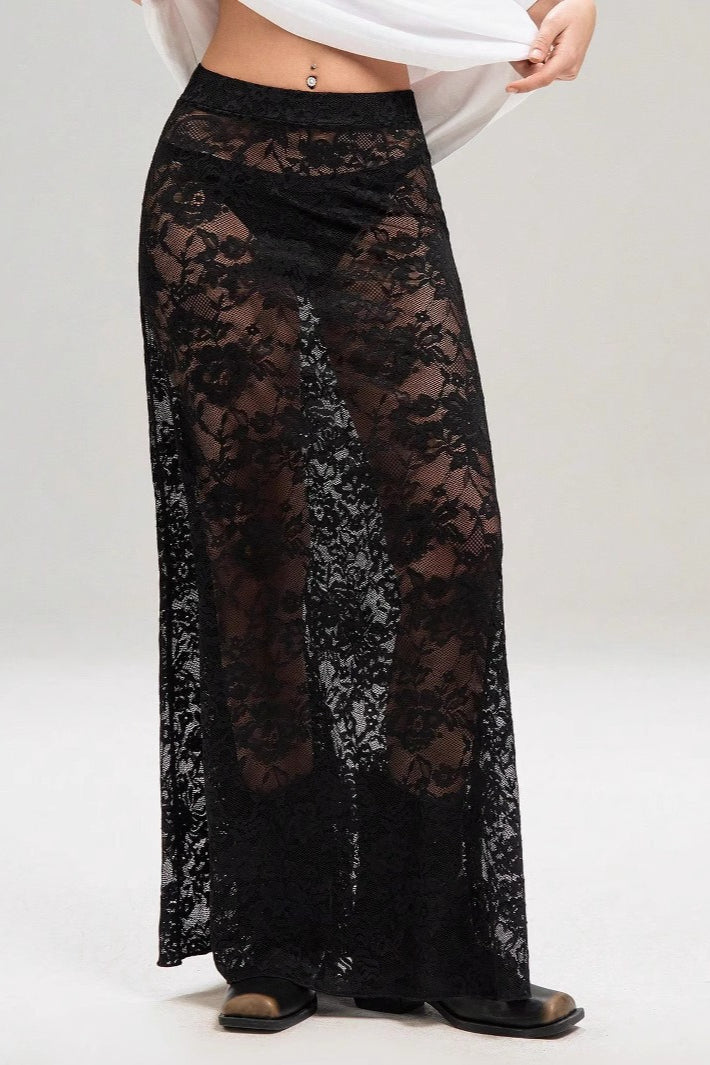 Solid Color Lace Bodycon High Waist Skirt