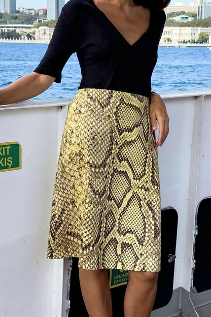 Snake Print Straight Midi Skirt