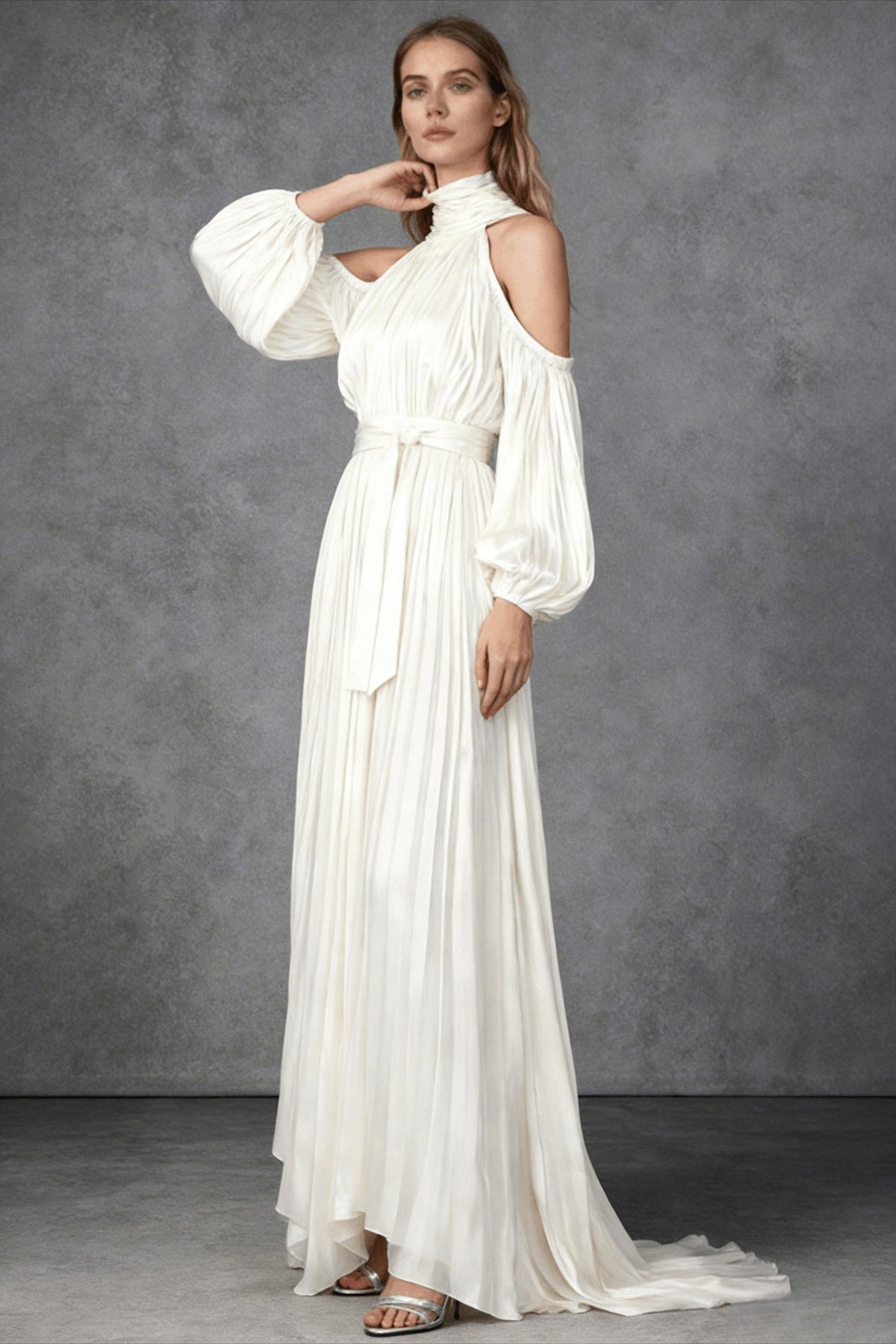 Off Shoulder Long Sleeve Reception Dress
