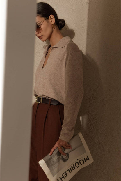 French-Style Lapel Knit Sweater