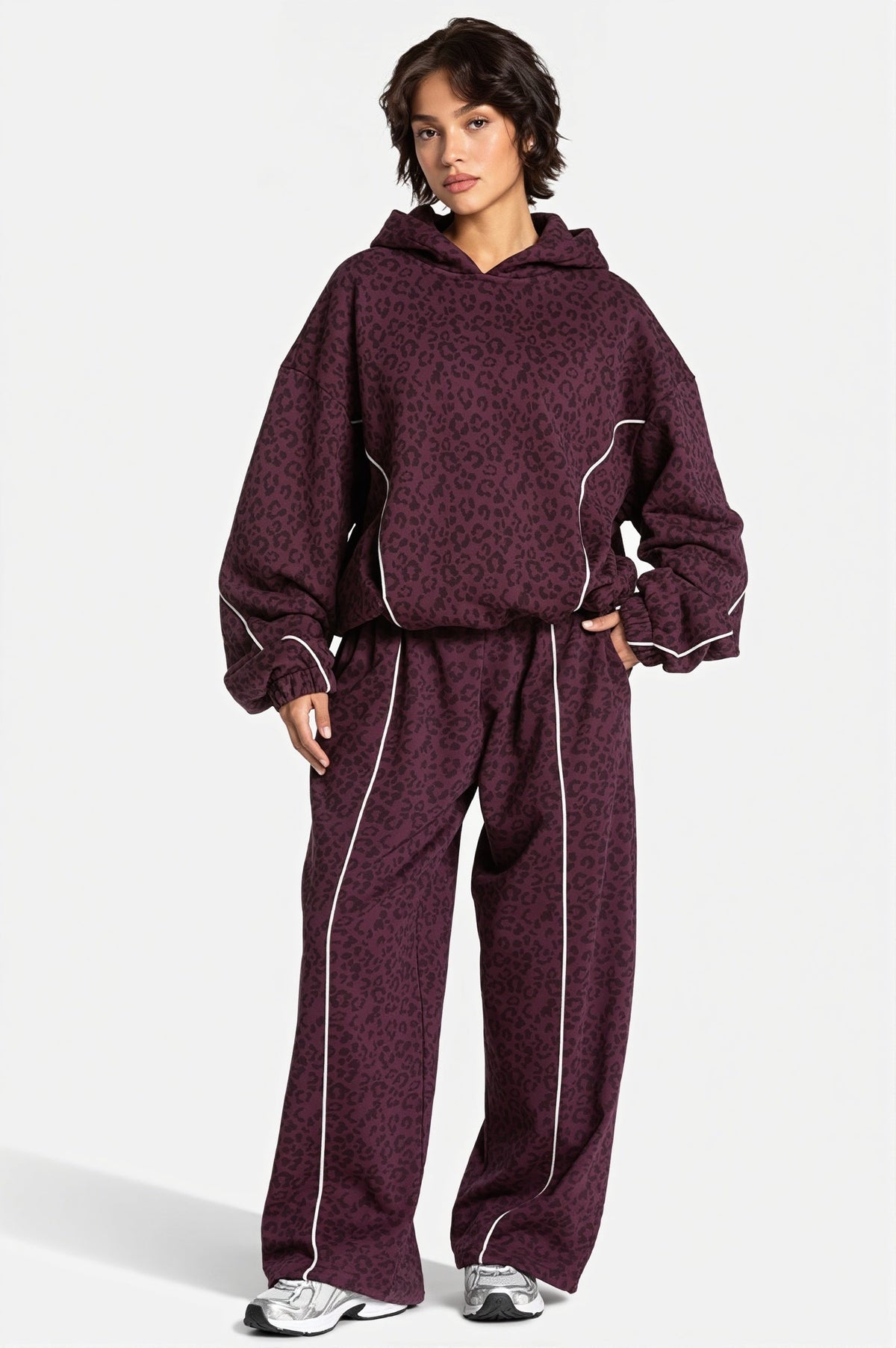 Leopard Hooded Loose Two Piece Set