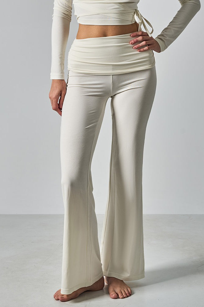 Solid Fitted Foldover Soft Pants