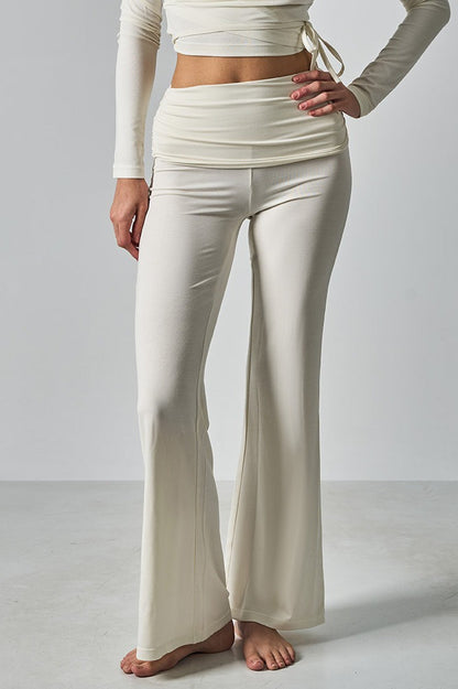 Solid Fitted Foldover Soft Pants