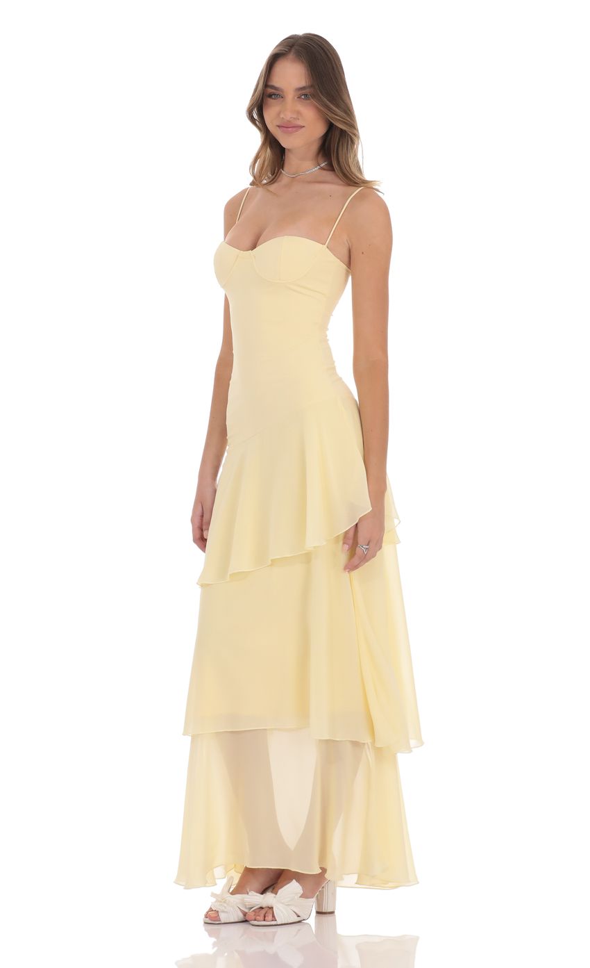 Sweetheart Neck Spaghetti Strap Corset Bodice Tiered Ruffle Maxi Dress