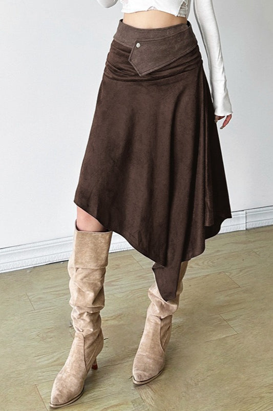 Solid Color Asymmetrical Midi Skirt