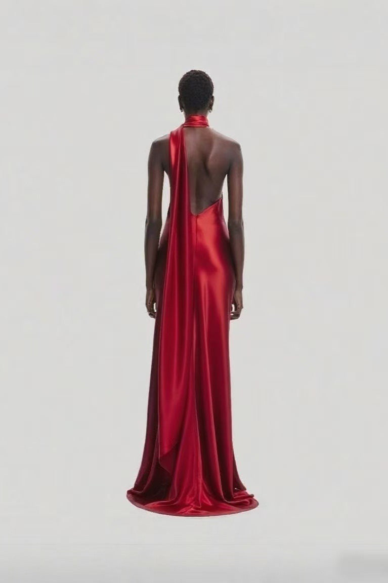 Halter High Waist Ruched Maxi Party Dress