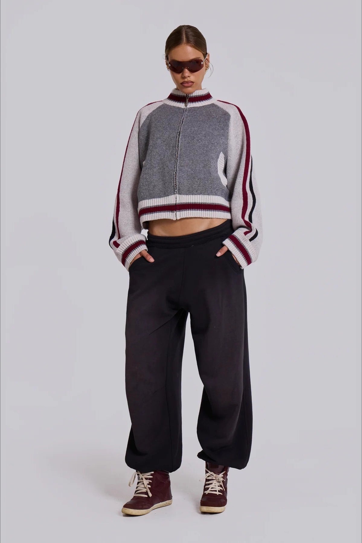 Retro Gothic Colorblock Zip-Up Knit Sweater