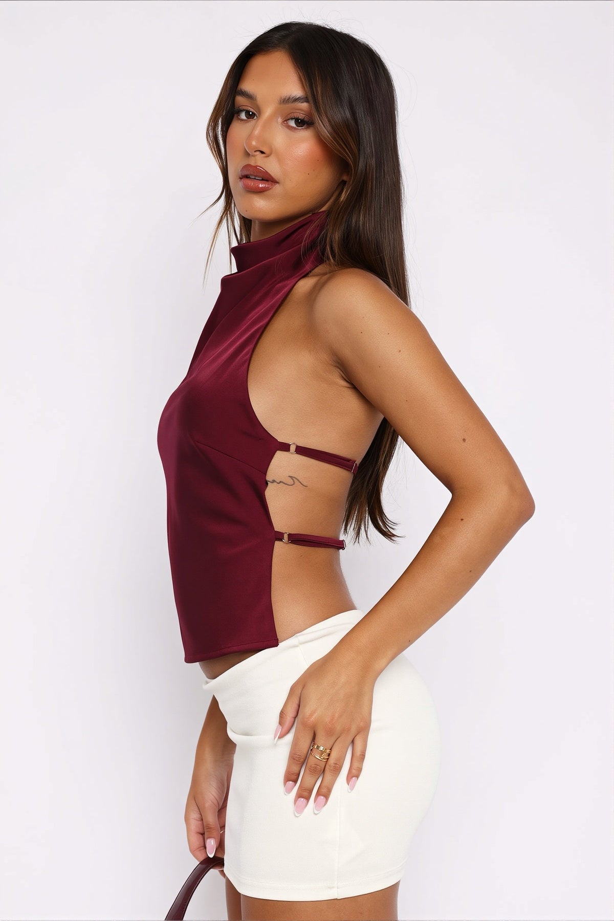 Mock Neck Fitted Halter Crop Top