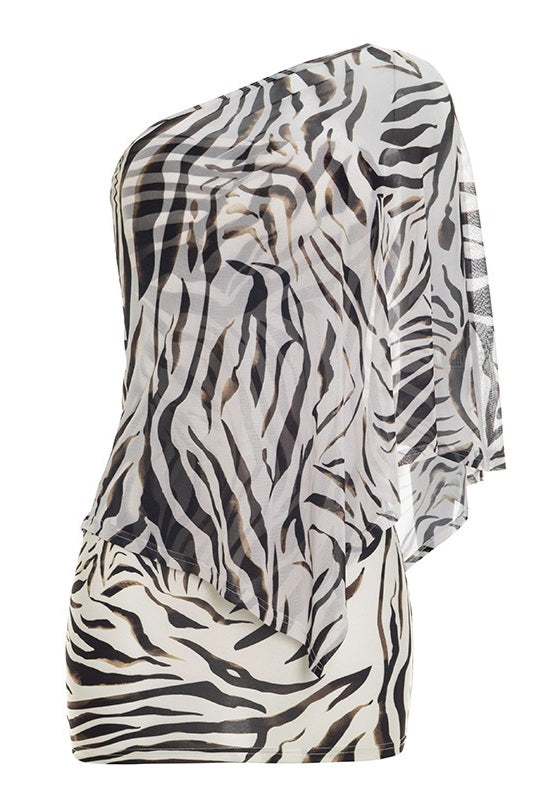 Zebra Print One Shoulder Skirt Set