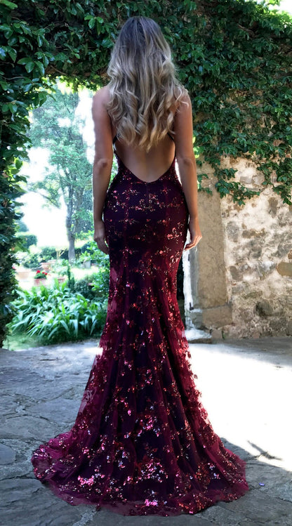 Sequin Backless V-Neck Strappy Tie Dress Party Dress