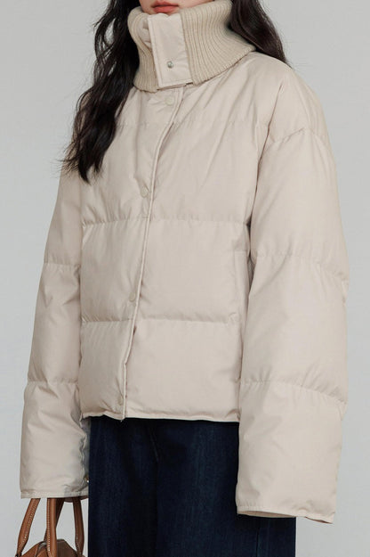 Knit Collar White Duck Down Puffer Jacket