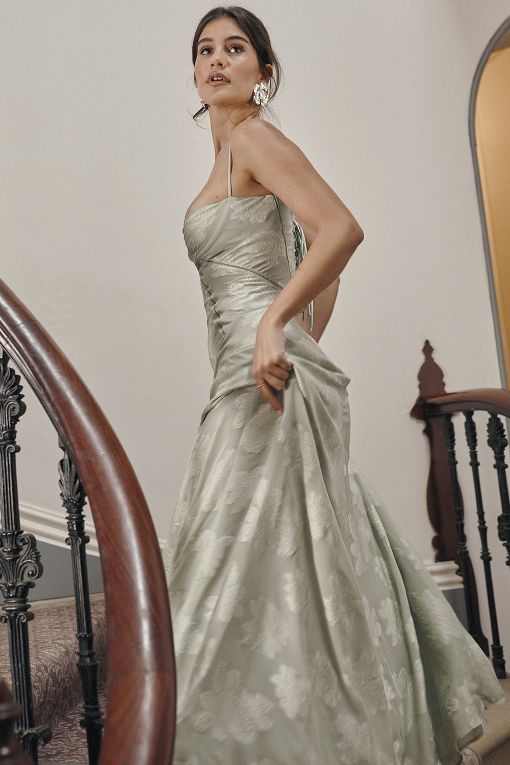 Bustier Seam Spaghetti Strap Devore Burnout Maxi Dress