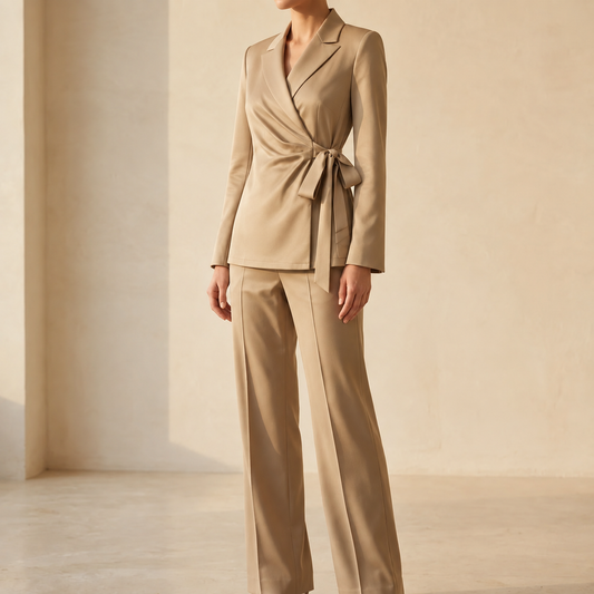 Wrap Tie Blazer & Wide Leg Pants Set