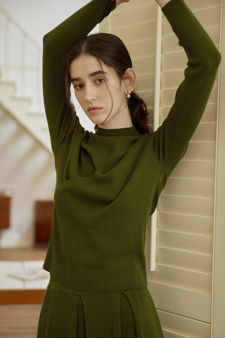 Sheer Panel Mock Neck Knit Top