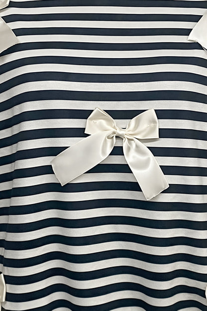 Striped Bow Detail Crewneck Sweatshirt