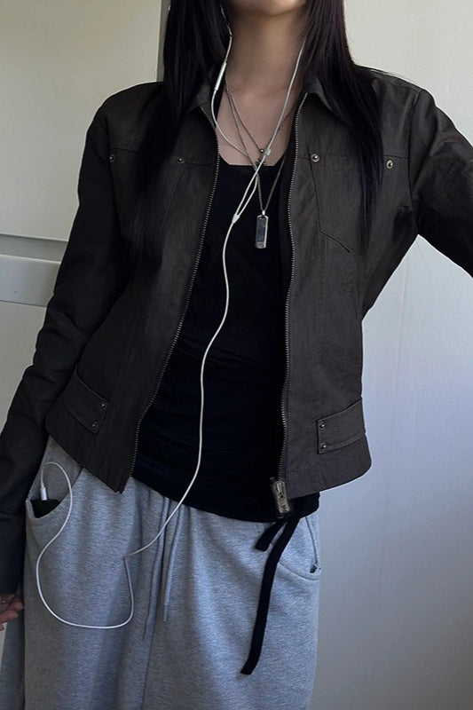 Zip Up Solid Color Utility Jacket