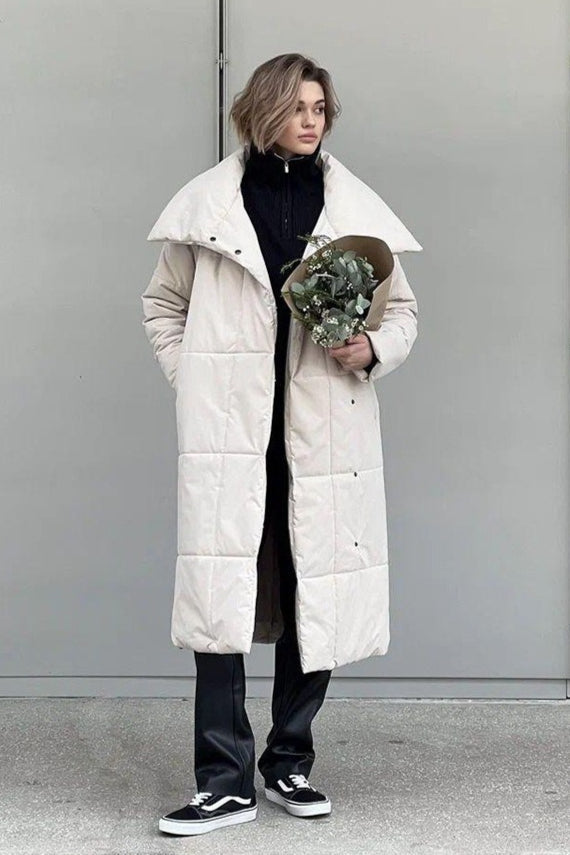 Long Stand Collar Relaxed Quilted Puffer Jacket