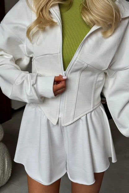 Cropped Curved Hem Full Zip Hoodie