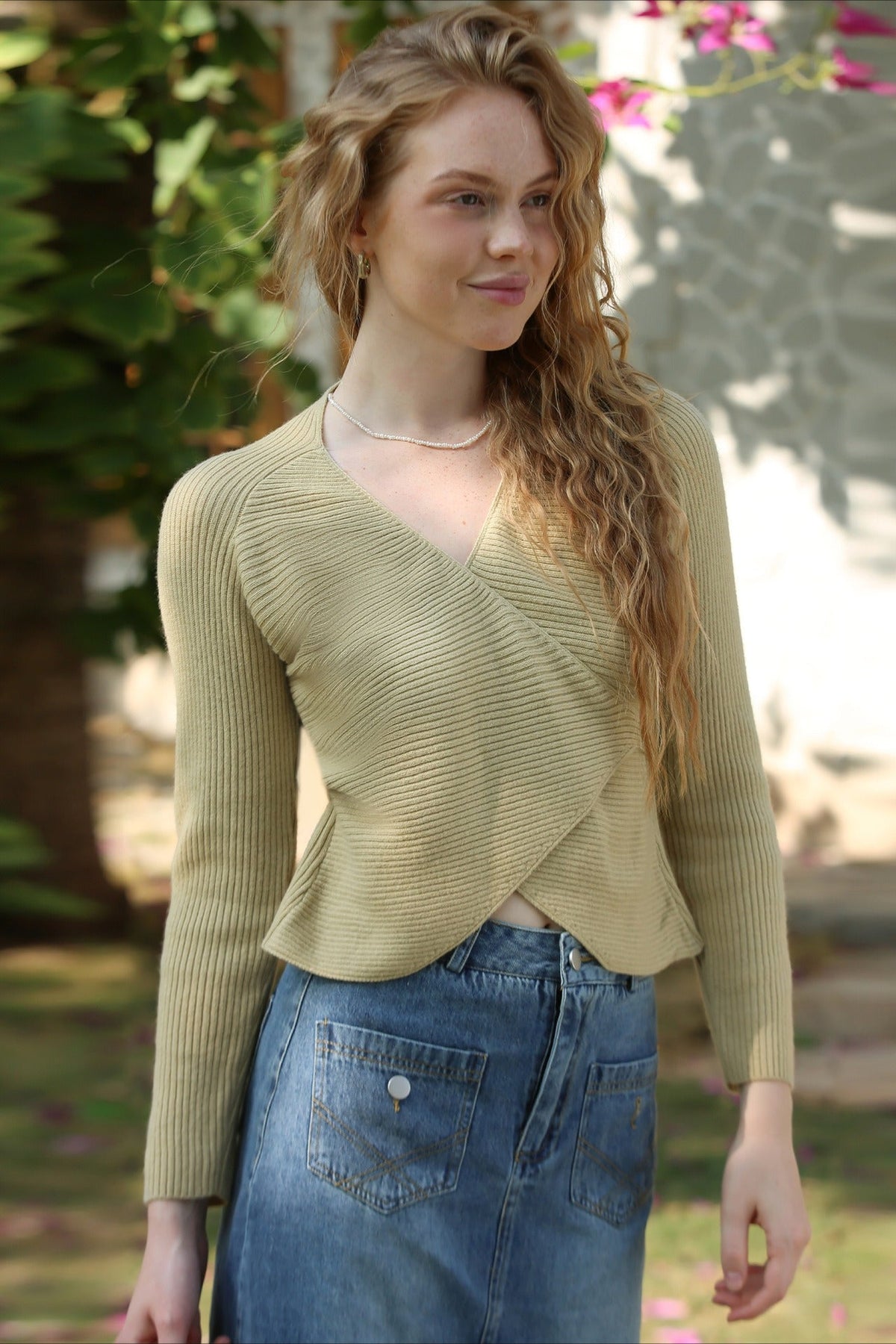 Wrap Tie Front V-Neck Knit Top