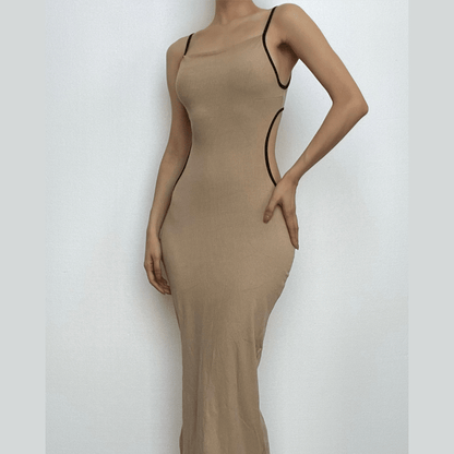 Ribbed Cutout Tie Back Crop Top Contrast Trim Maxi Skirt Set