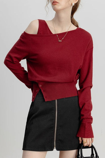 Asymmetric Neckline Chic Knit Top
