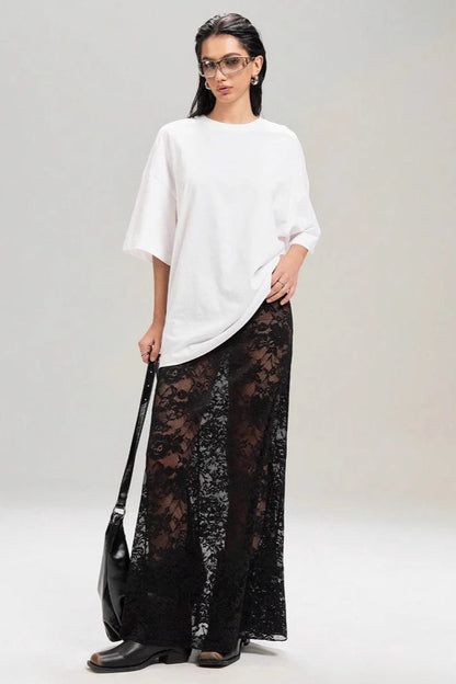 Solid Color Lace Bodycon High Waist Skirt