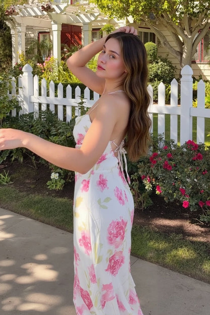 Sweetheart Neckline Floral Print Spaghetti Strap Bustier Maxi Dress