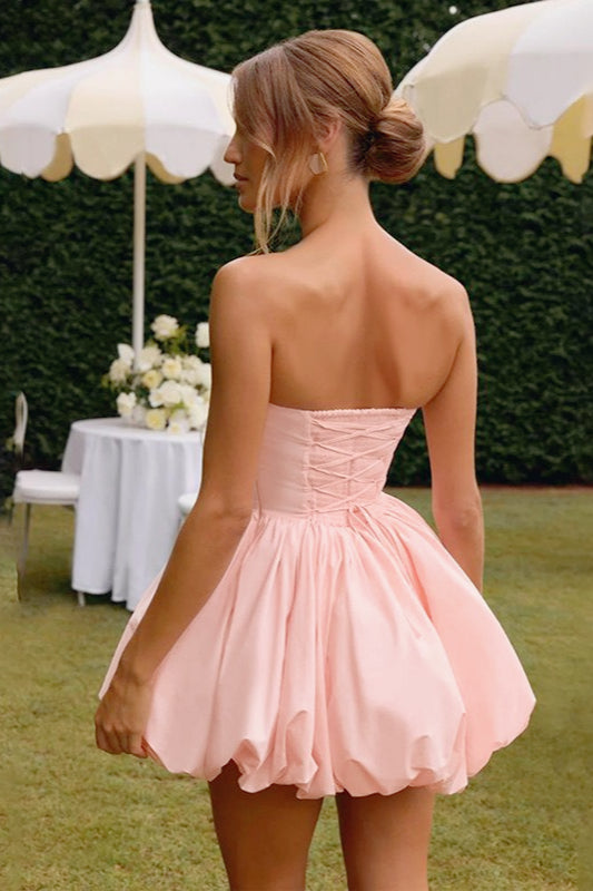 Strapless Tie Halter Puff Birthday Dress