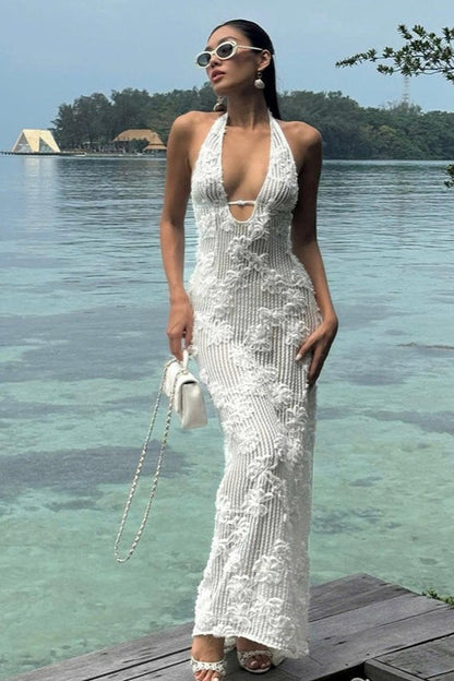 Halter Neck Jacquard Birthday Dress