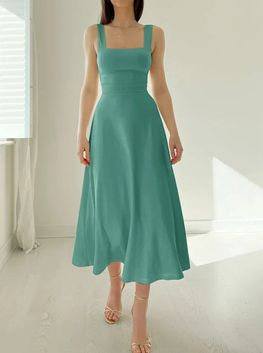 Scoop Neck Wide Strap Fit and Flare Maxi Dress