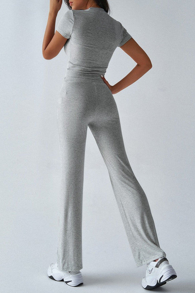 Crew Neck Crop T-Shirt and Wide Leg Pants Set