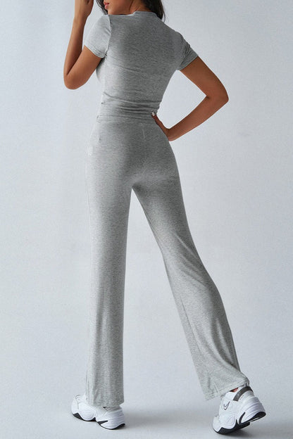 Crew Neck Crop T-Shirt and Wide Leg Pants Set