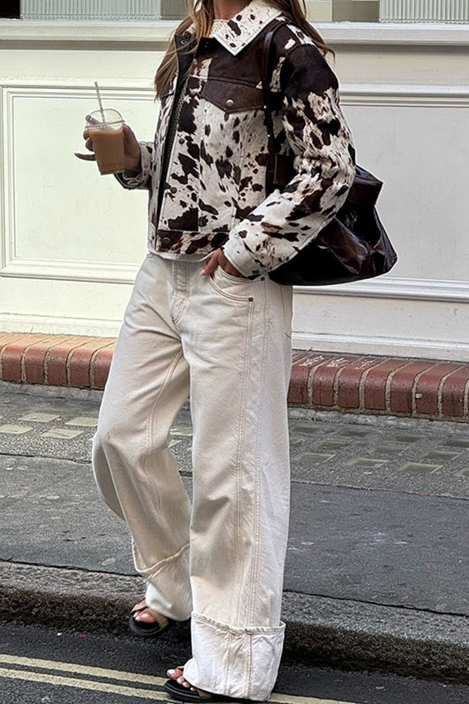 Trendy Asymmetrical Print Short Coat