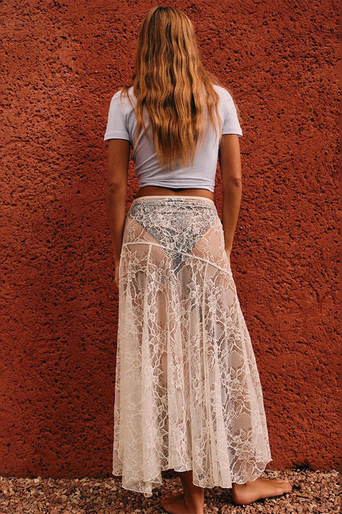 Sheer Lace Low Waist Midi Skirt