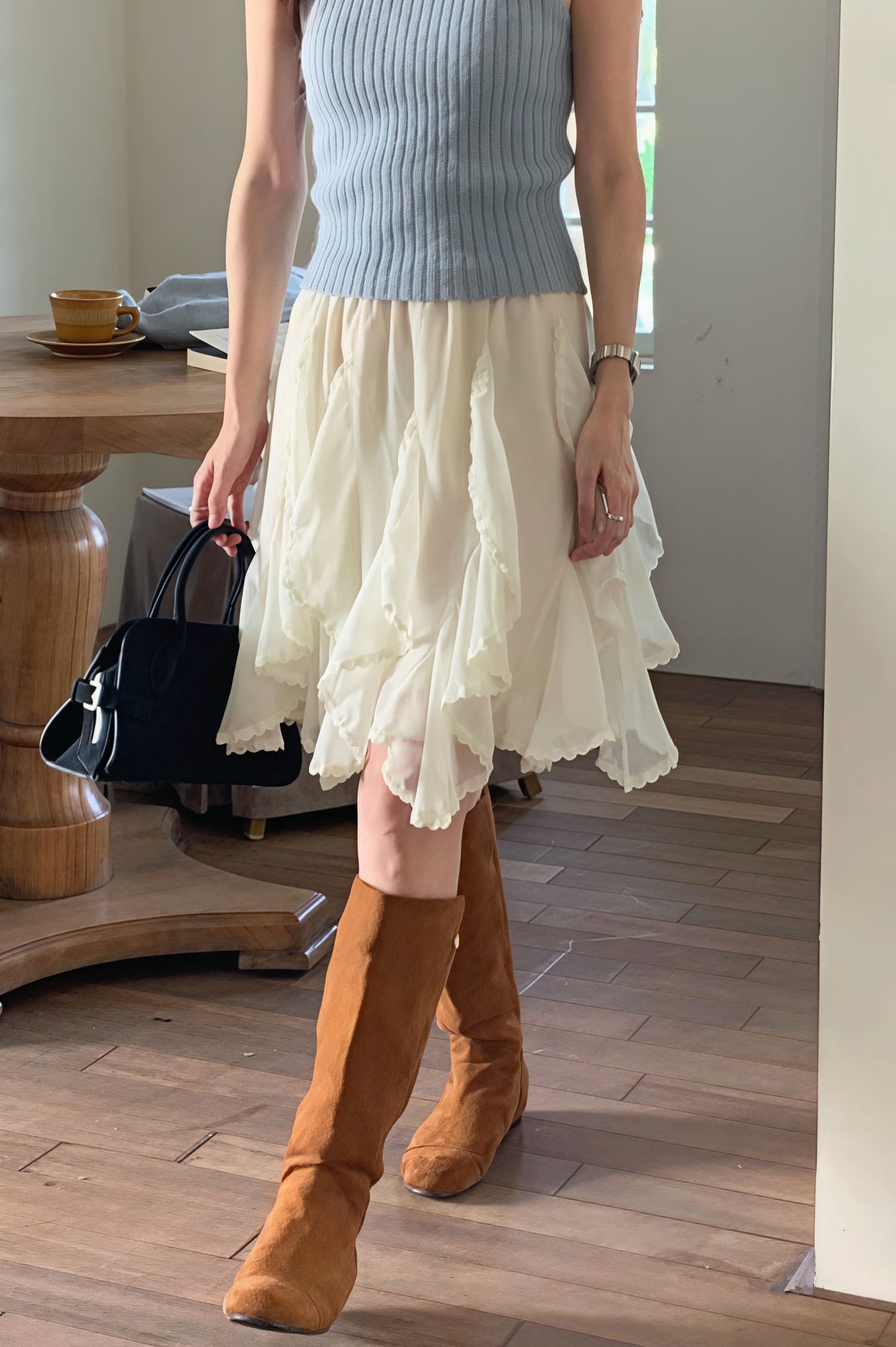 Romantic Ruffled Asymmetrical Chiffon Mini Skirt